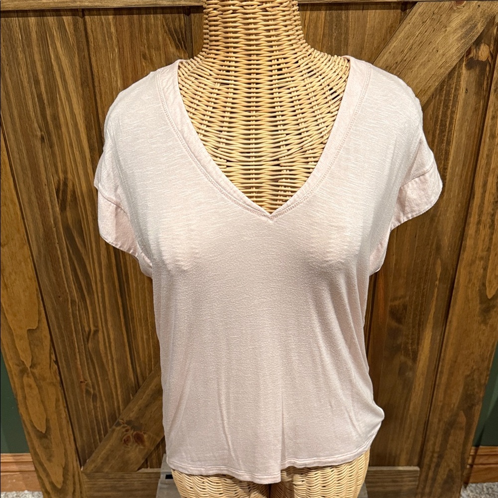 White House Black Market Soft Pink V-Neck Top